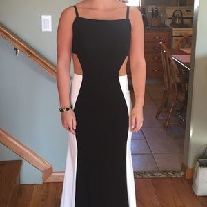 Black and white cutout prom dress